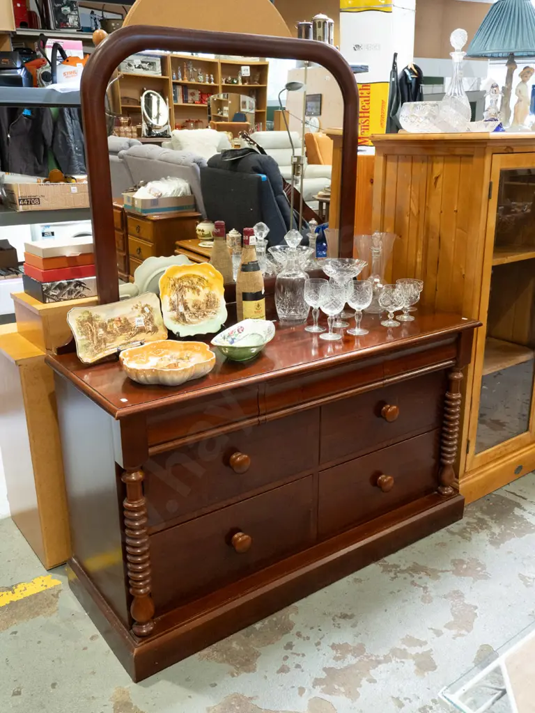 rimu 7 drawer mirror back dresser with cotton reel pilasters H1540 W1230 D470 Image 1++
