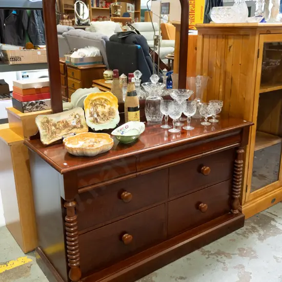 rimu 7 drawer mirror back dresser with cotton reel pilasters H1540 W1230 D470