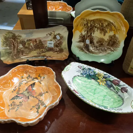 Maling thumb print dish, Tunstall butterfly bowl, Doulton plate etc