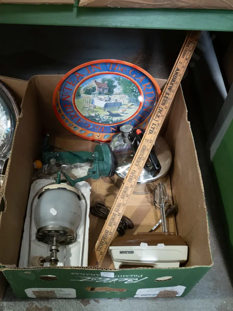 box; apple corer, gas lantern, tray etc Image 1++