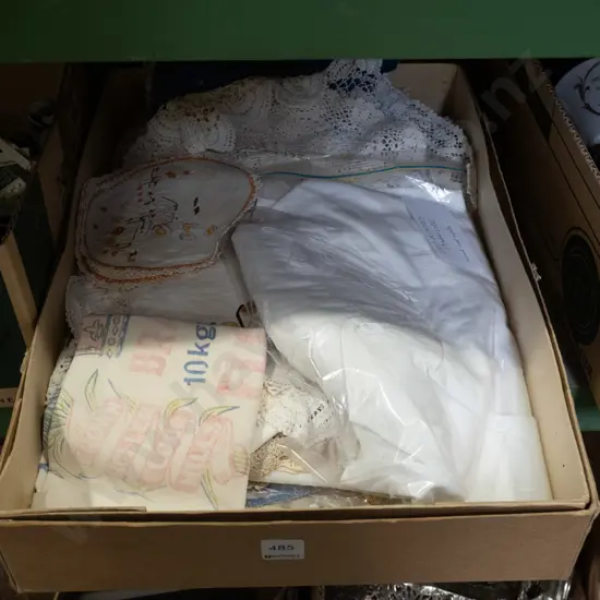 box; nurses pinafore, linen, flour bag etc