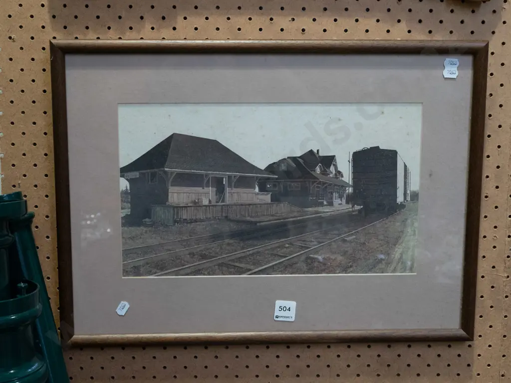 framed watercolour - train station - significant foxing Image 1++