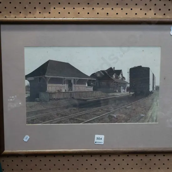 framed watercolour - train station - significant foxing
