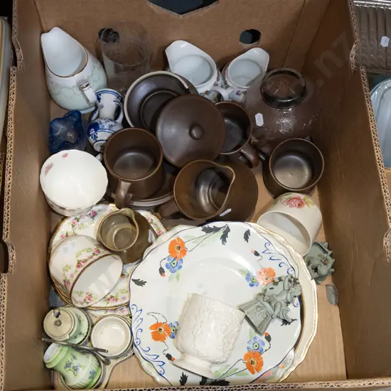 box; Temuka ware coffee cups, plates, jugs etc