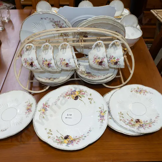 floral cups, saucers, plates and stand
