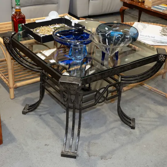 metal based and glass top end table H550 W740 D740