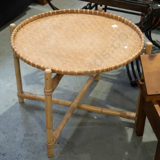bamboo and cane end table/tray and stand