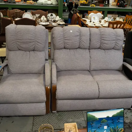 grey LaZBoy 2 piece lounge suite - 2 seater, 1x rocker/reclining single - excellent condition