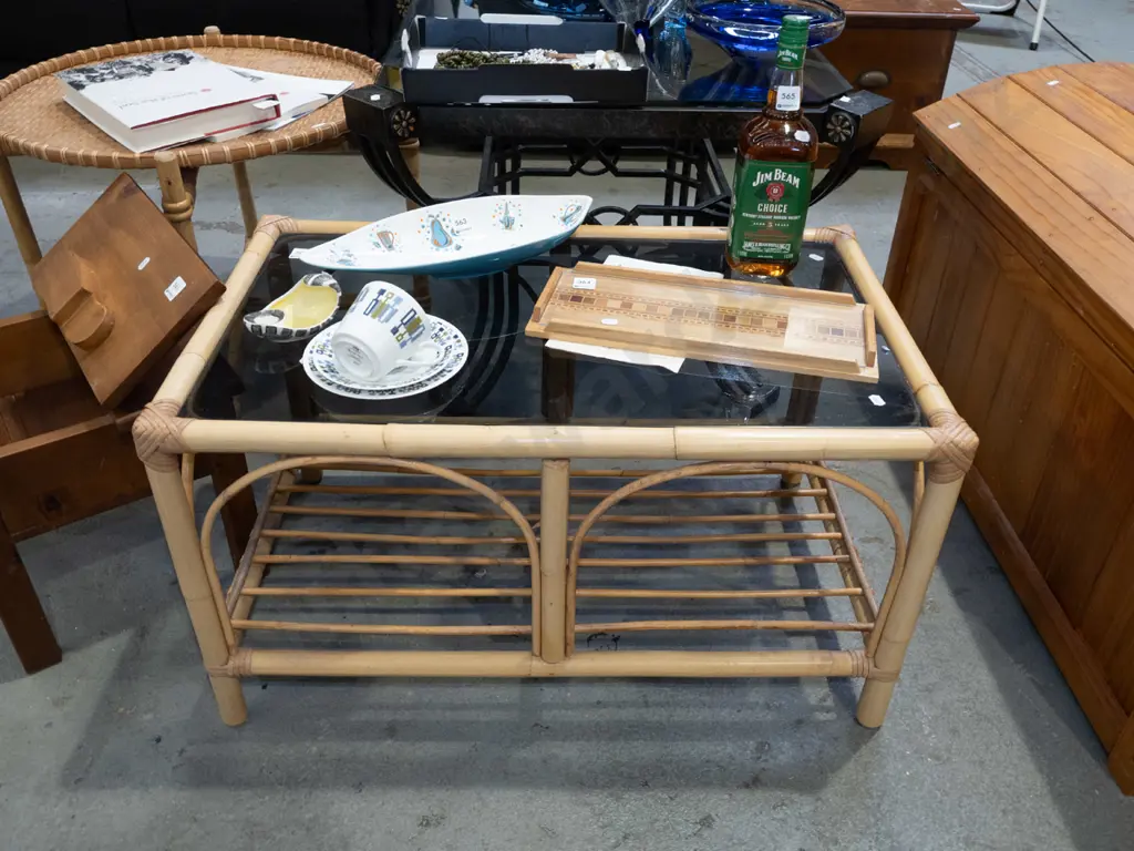 bamboo and smoked glass coffee table Image 1++