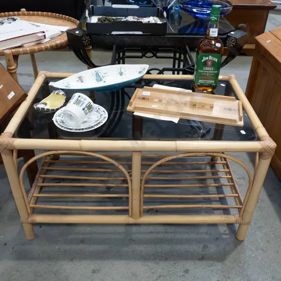 bamboo and smoked glass coffee table
