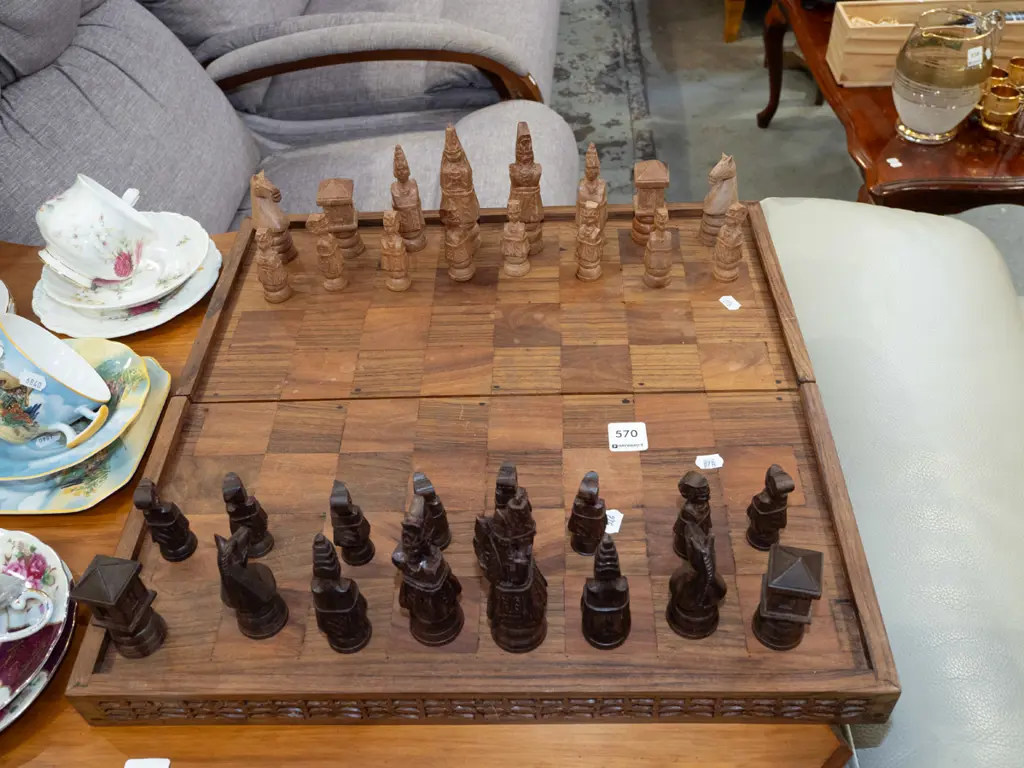 carved wood chess set Image 1++