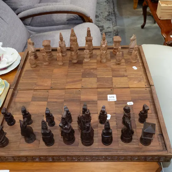 carved wood chess set