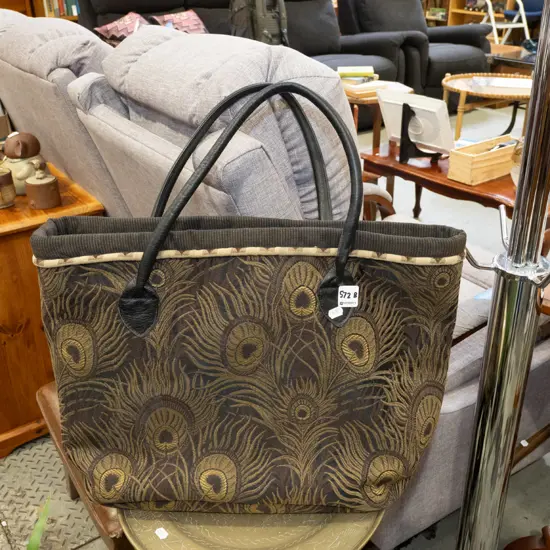 leather and fabric tote bag