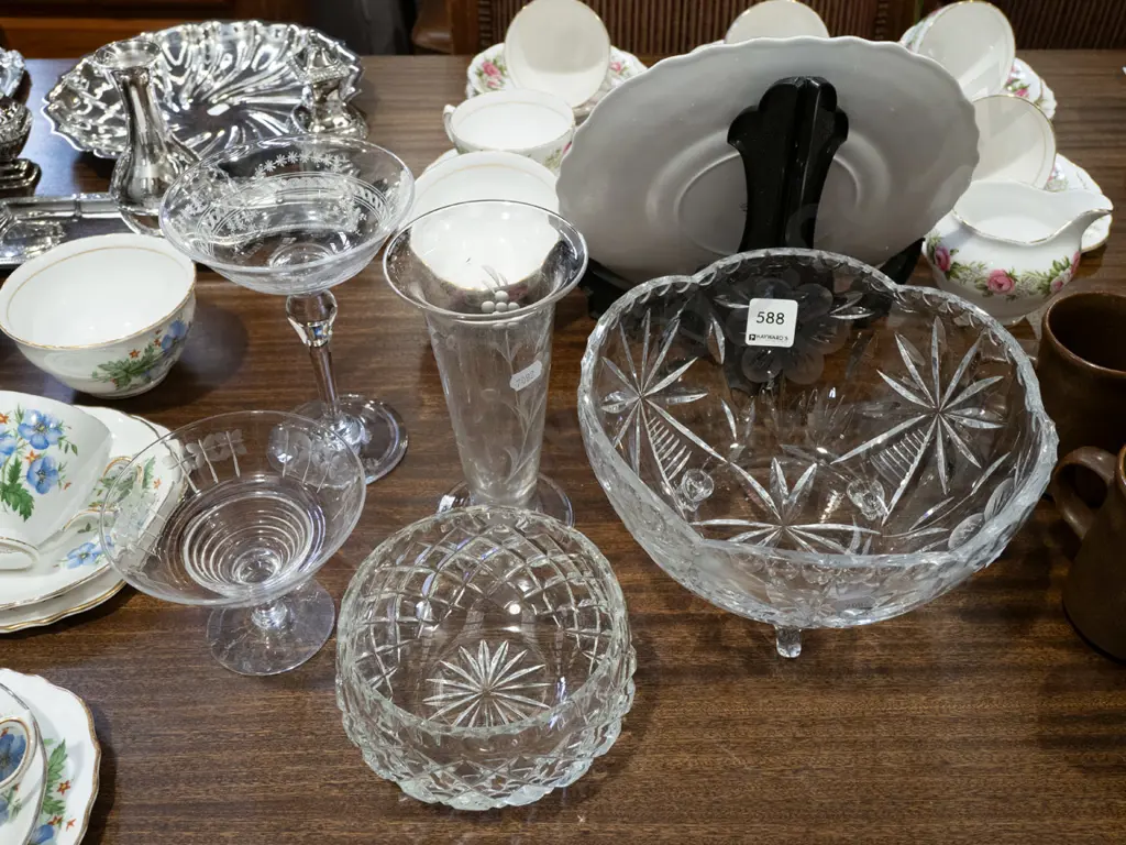 cut crystal footed bowls, comports, smaller bowl Larger bowl diam 210 Image 1++