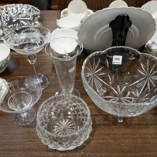 cut crystal footed bowls, comports, smaller bowl Larger bowl diam 210