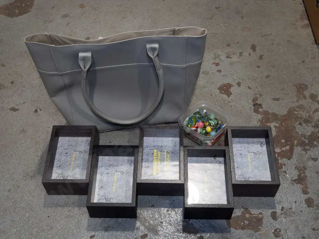 hand bag, photo frames, tub of marbles Image 1++