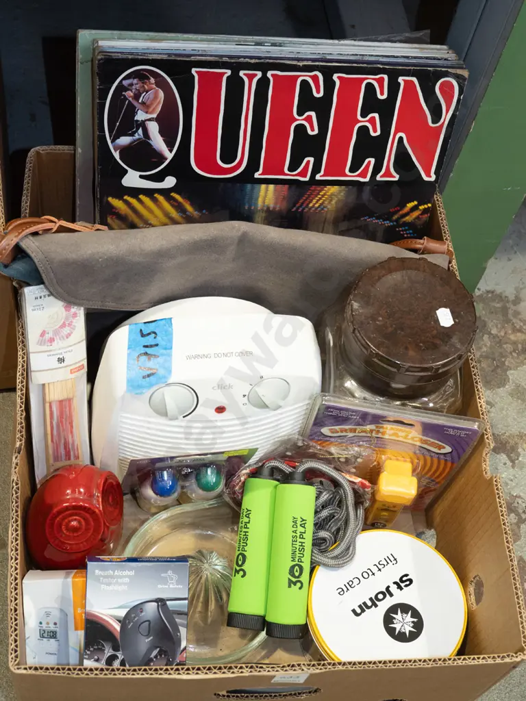 box; LPs, heater, skipping rope etc Image 1++
