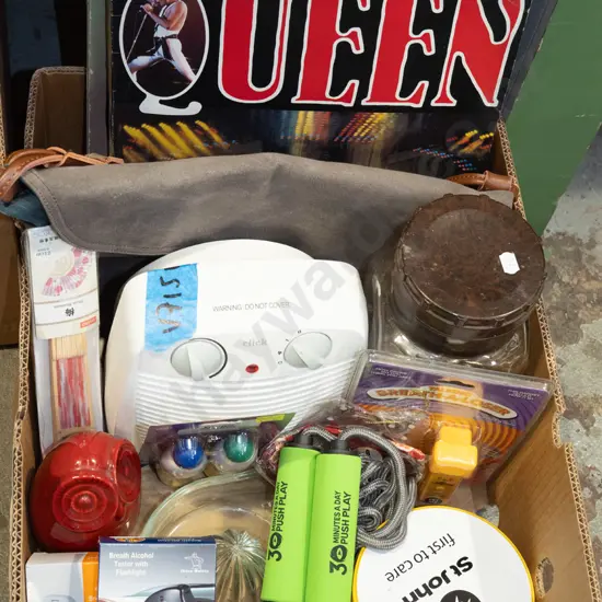 box; LPs, heater, skipping rope etc