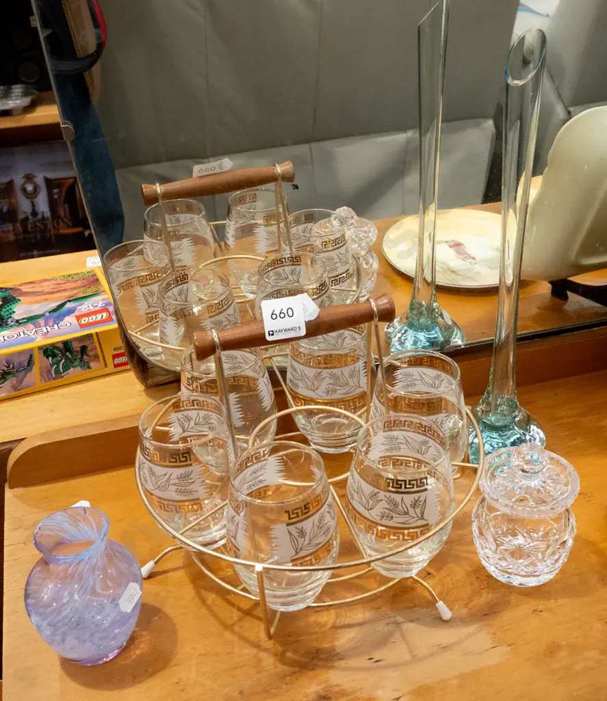 cut crystal sugar, 2x vases, 6x retro tumblers Tallest vase H330 Image 1++