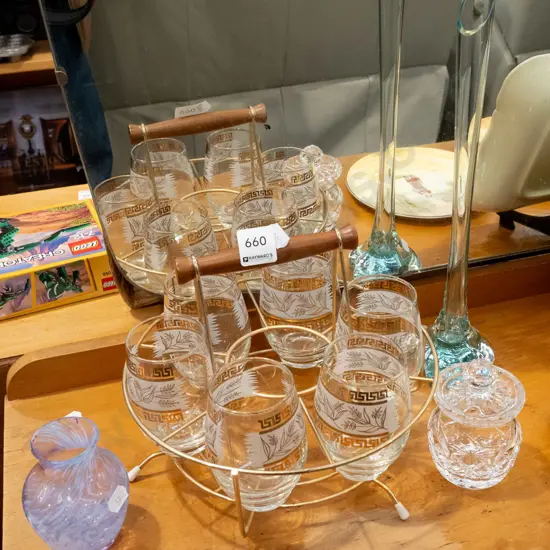 cut crystal sugar, 2x vases, 6x retro tumblers Tallest vase H330
