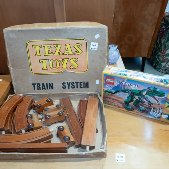 Texas Toys wooden train set, Lego Creator set