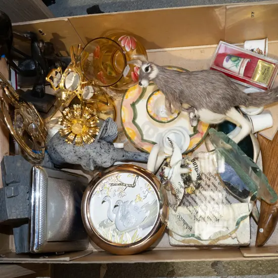 box; figurines, trinket box, candlestick etc