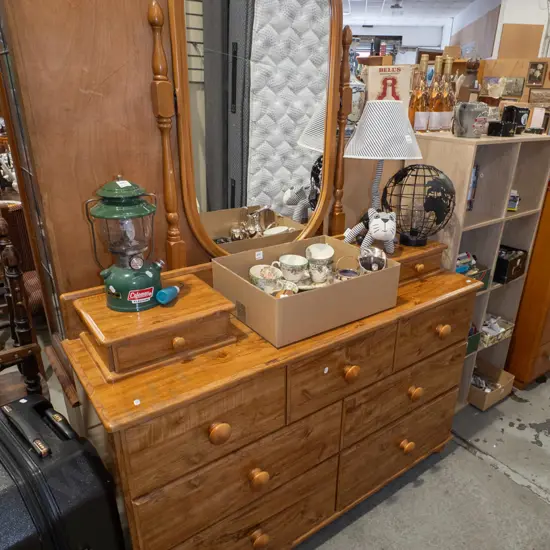 mdf faux veneer 9 drawer mirror back dresser H1800 W1290 D460