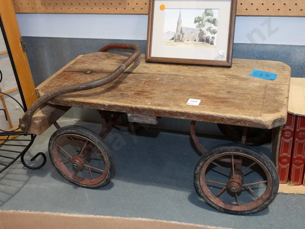 vintage metal and wood child's trolley Image 1++