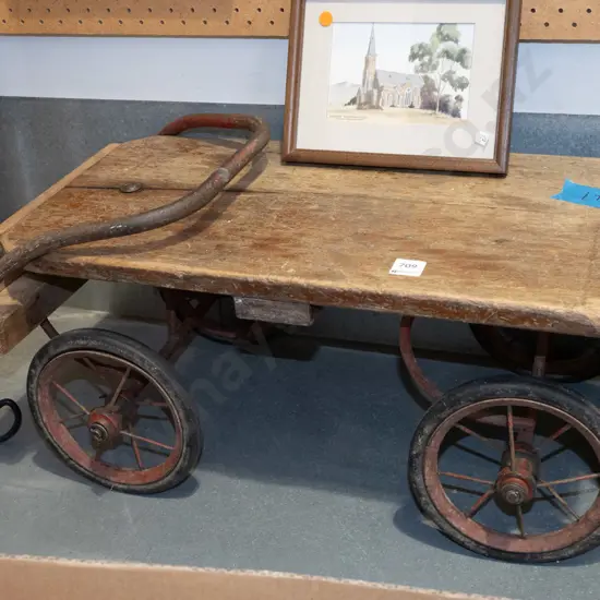 vintage metal and wood child's trolley
