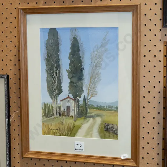 framed watercolour - country church