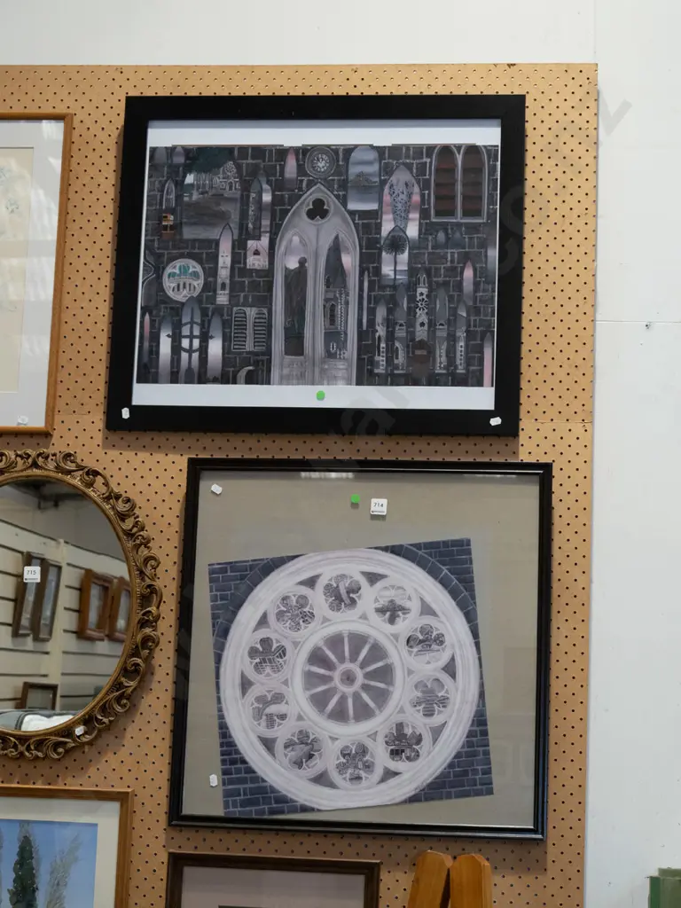 2x framed mixed medias - green dots Image 1++