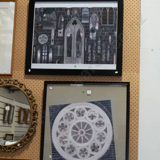 2x framed mixed medias - green dots