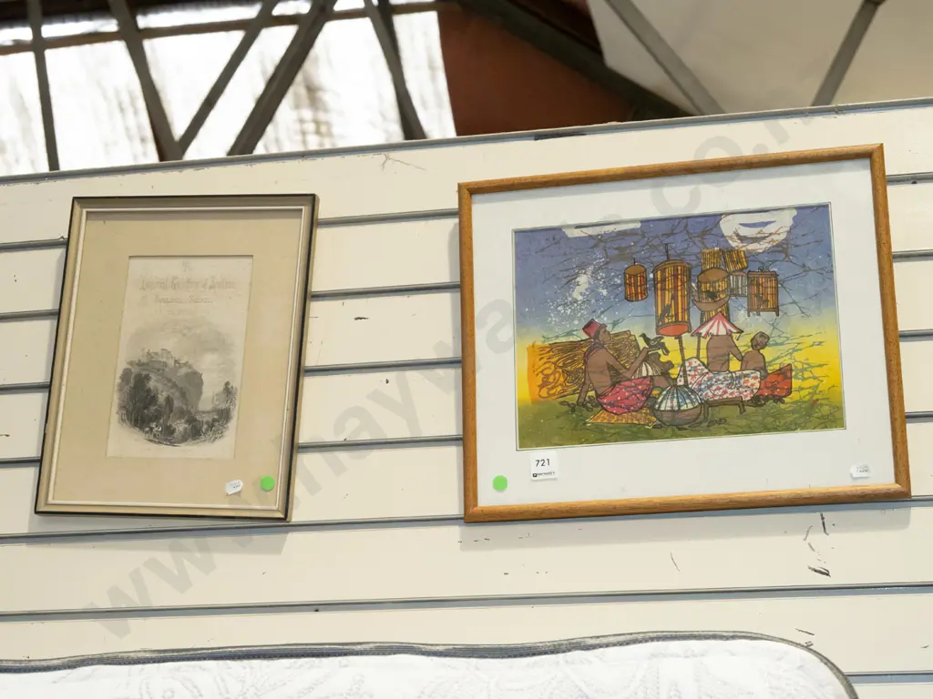 framed batik print, framed page from the Imperial Gazette of Scotland - green dots Image 1++
