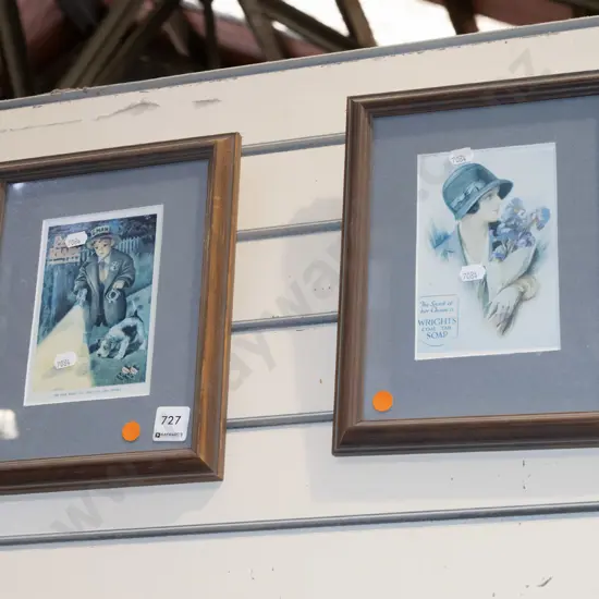 2x framed reproduction postcards - orange dots