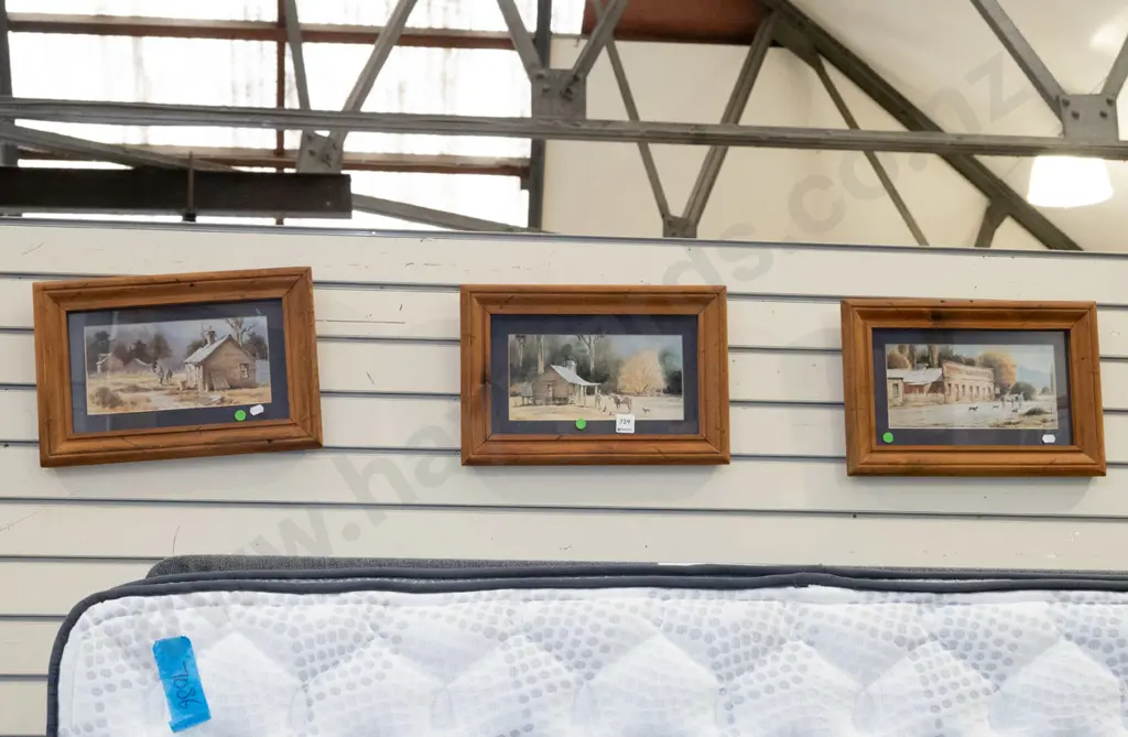 3x wood framed shepherd prints - green dots Image 1++
