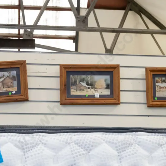 3x wood framed shepherd prints - green dots