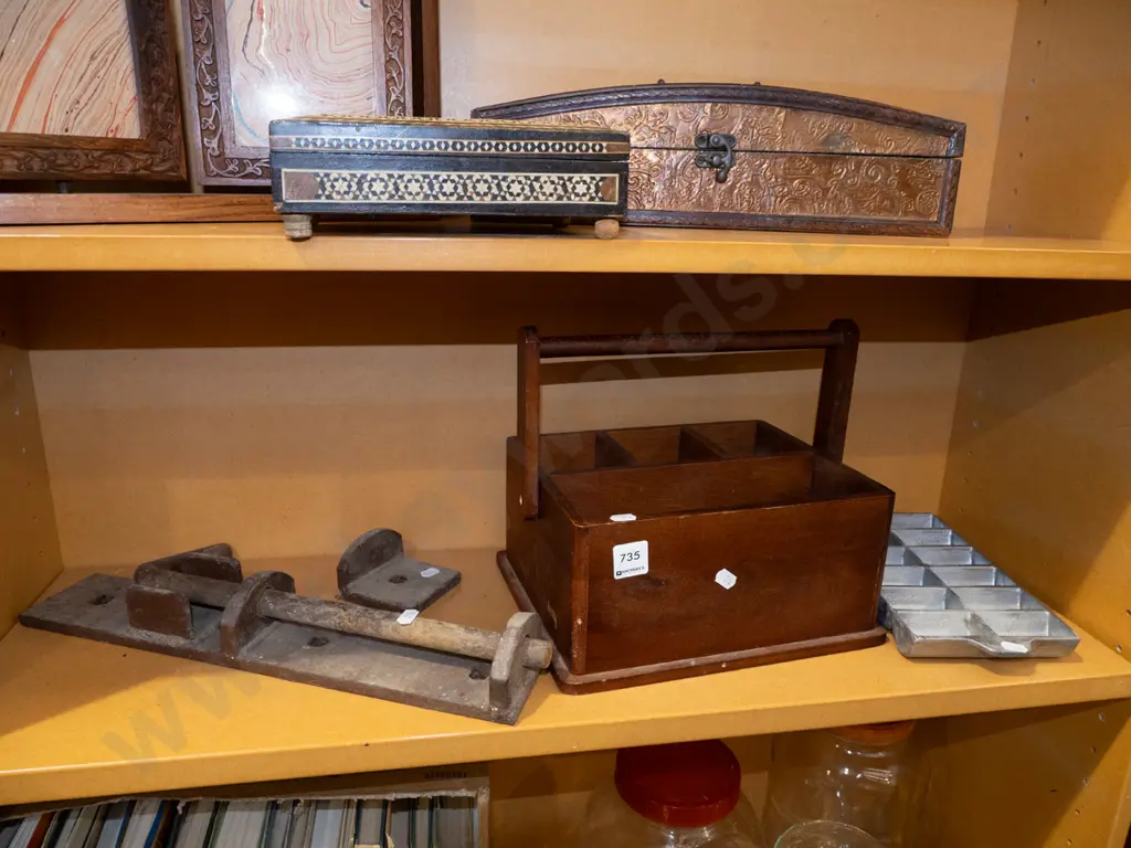 gem iron, heavy cast iron gate latch, wooden cutlery and condiment holder Image 1++