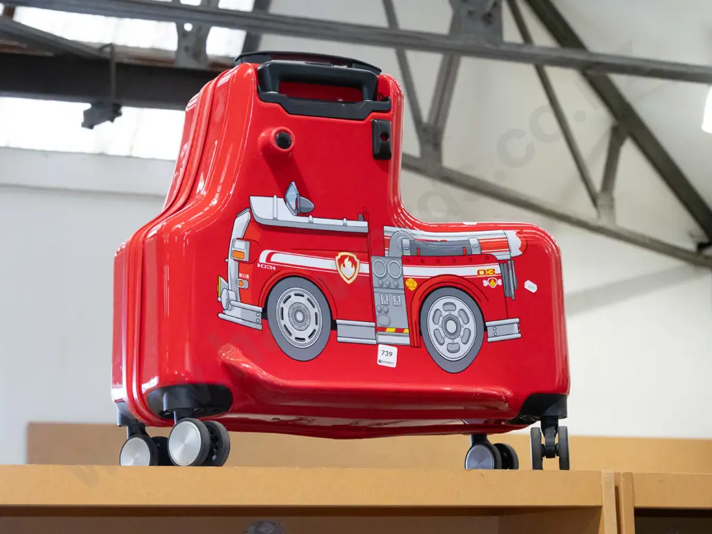 child's plastic rise on fire engine suitcase Image 1++