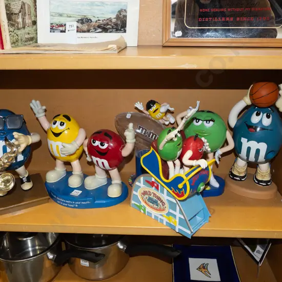 shelf; M&M promotional candy dispensers