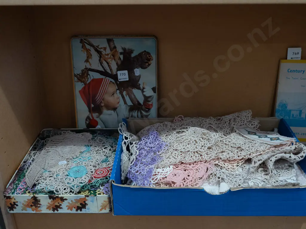 2x boxes of doilies, needlework etc Image 1++