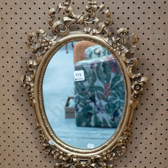 ornate gilt framed oval wall mirror H480