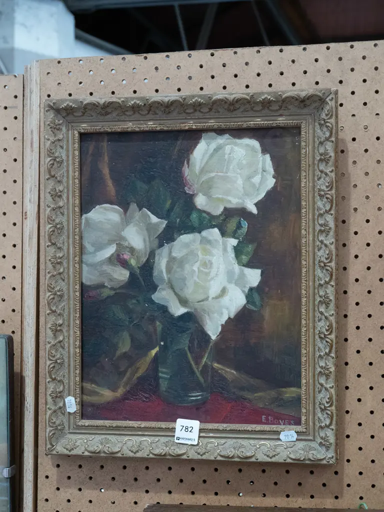 framed oil - white roses Image 1++