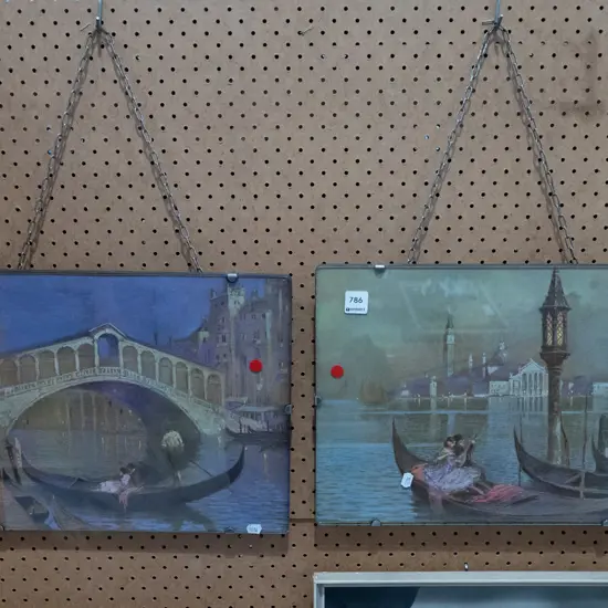 2x Venetian prints behind glass