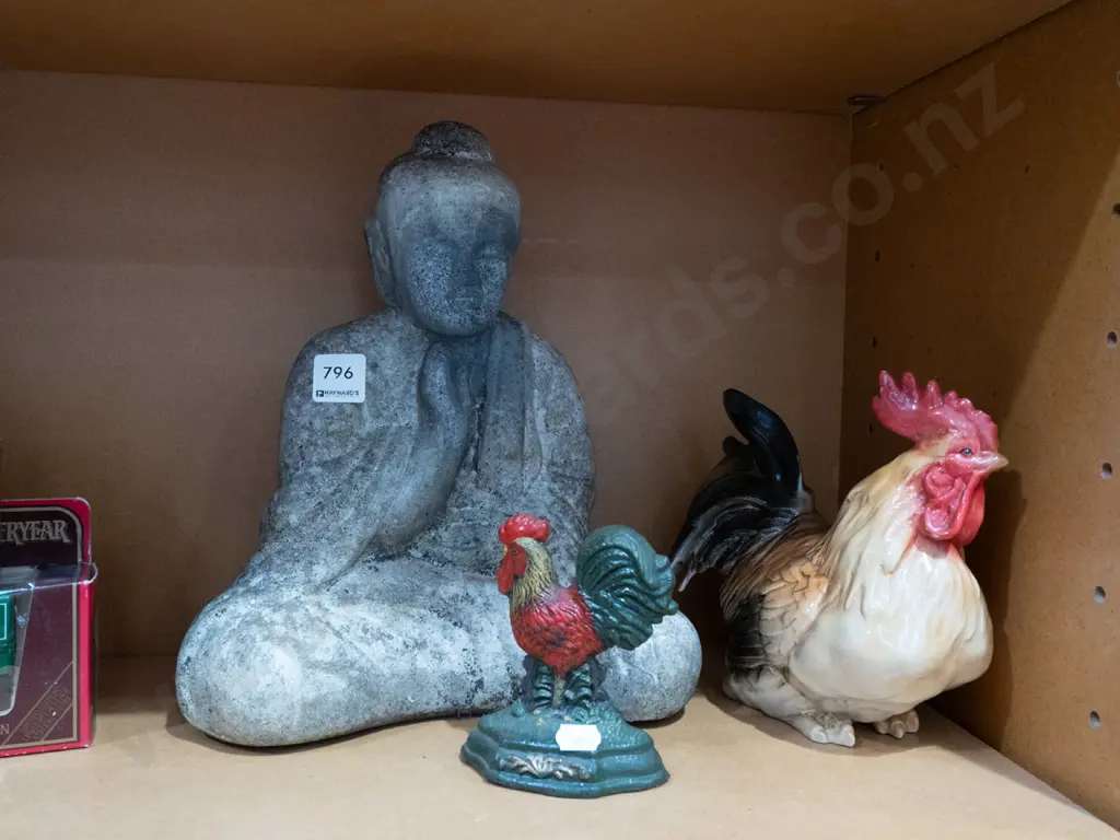 buddha figurine, ceramic chicken cast metal door stop Image 1++