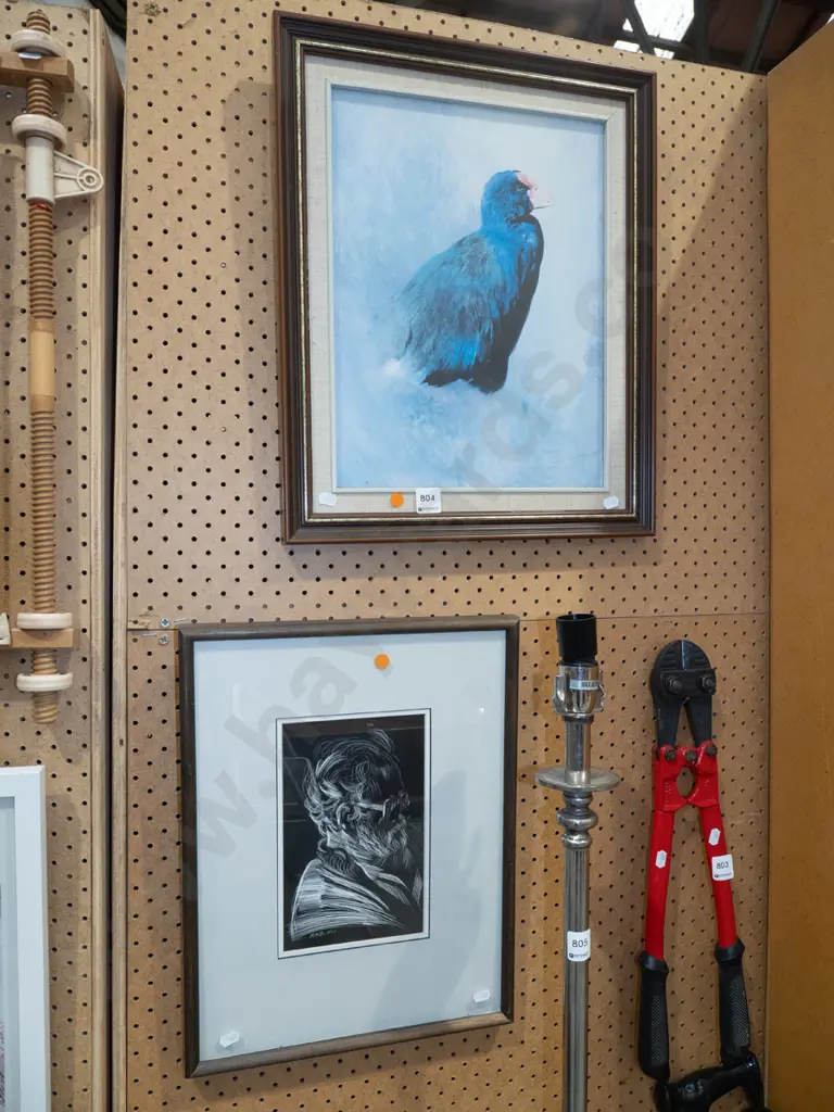 framed print - takahe, portrait - orange dots Image 1++