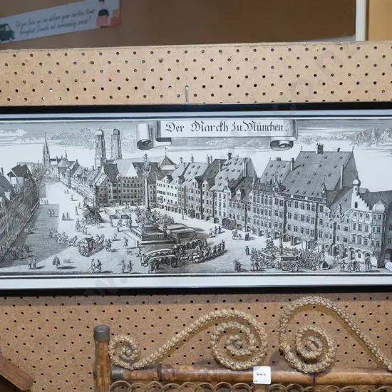 framed historic print - German town square