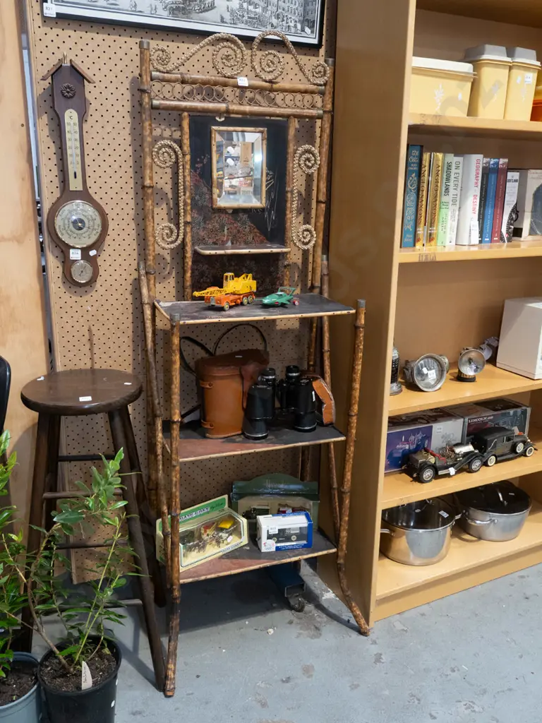 Victorian bamboo 3 tier what not with mirror - significant damage H1600 W490 D310 Image 1++