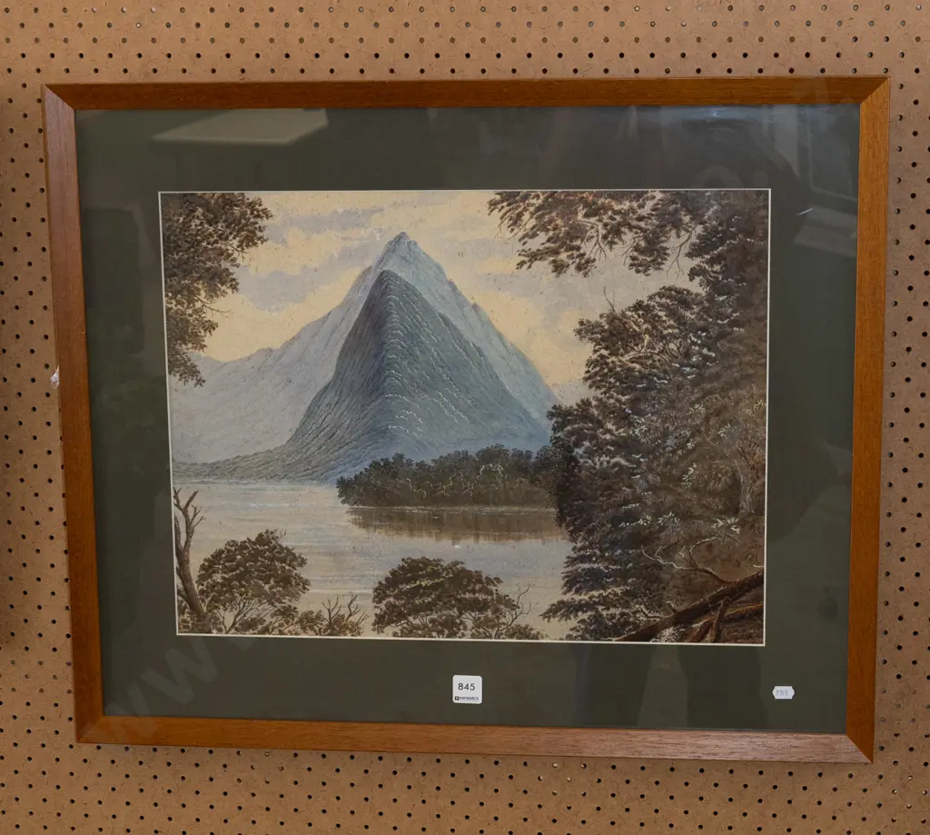 framed Mitre Peak watercolour - extensive foxing Image 1++