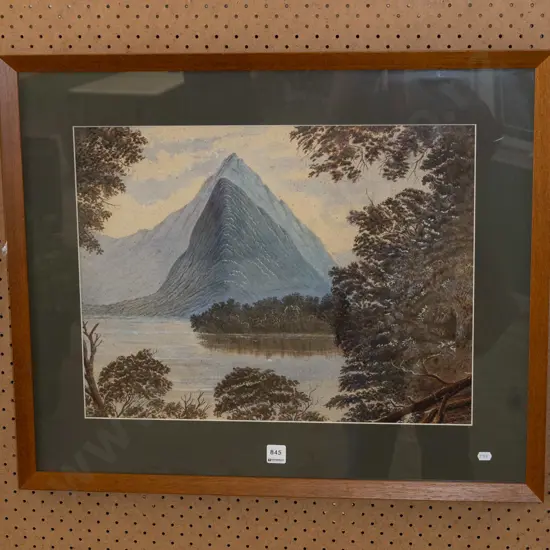 framed Mitre Peak watercolour - extensive foxing