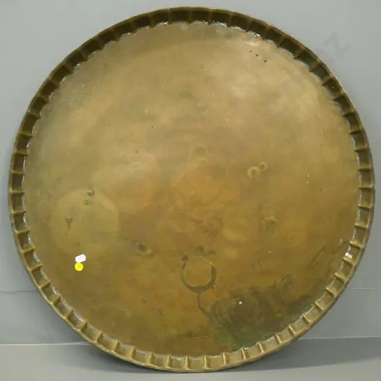 large & heavy brass tray with fluted rim Diameter 600